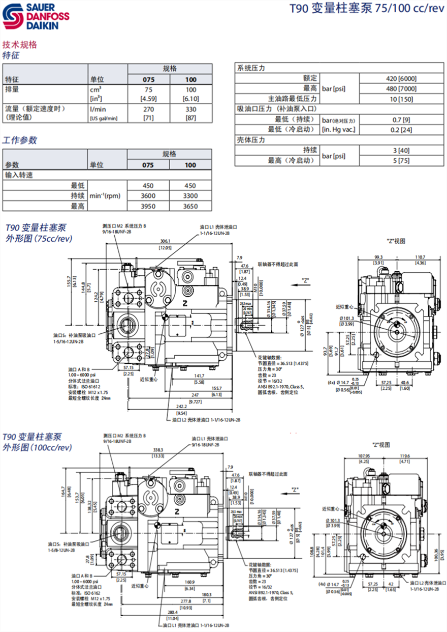 Danfoss丹佛斯T90 變量柱塞泵技術規格及外形圖